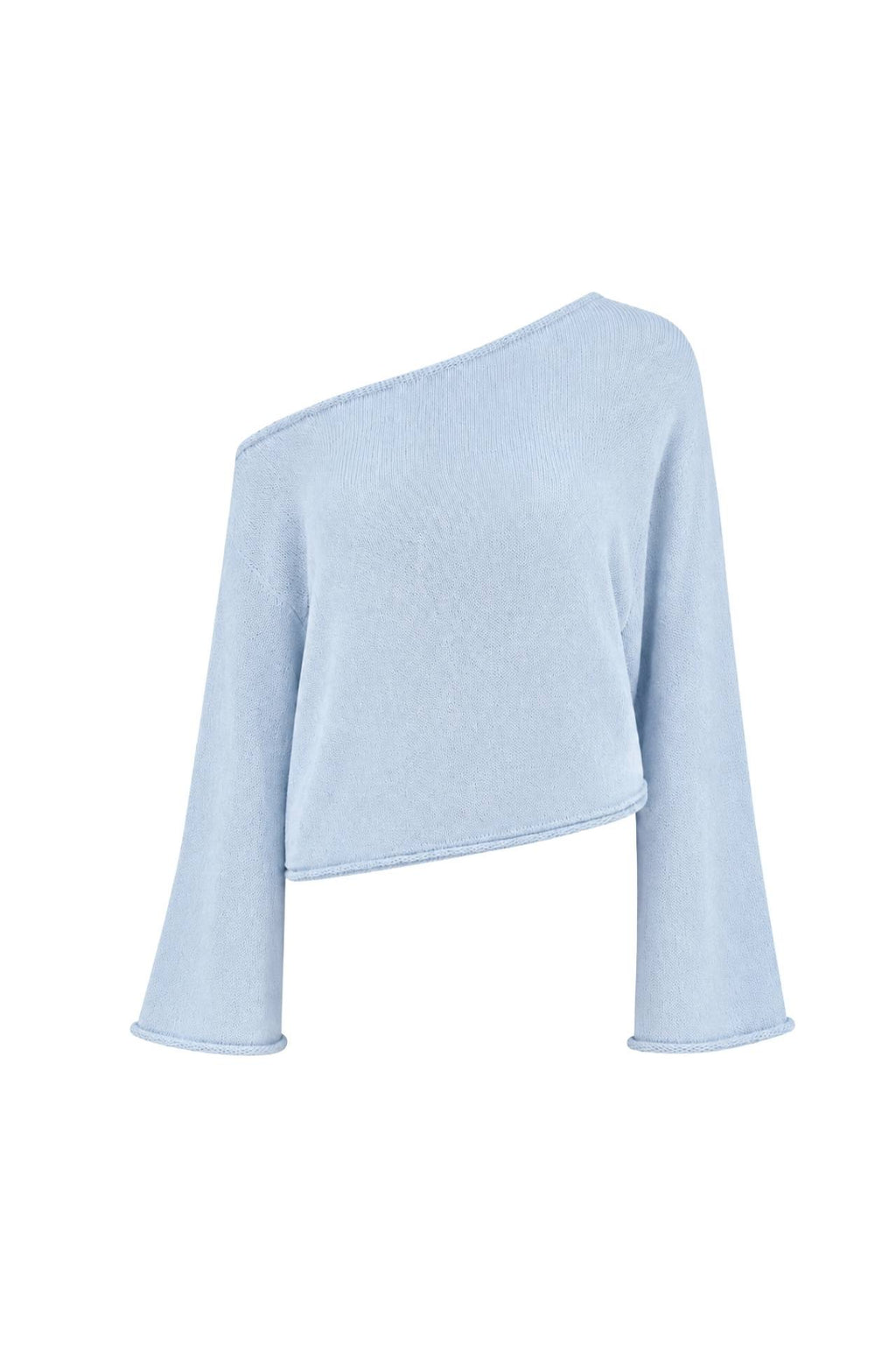 Low Shoulder Slim Knitwear Blouse | Light Blue