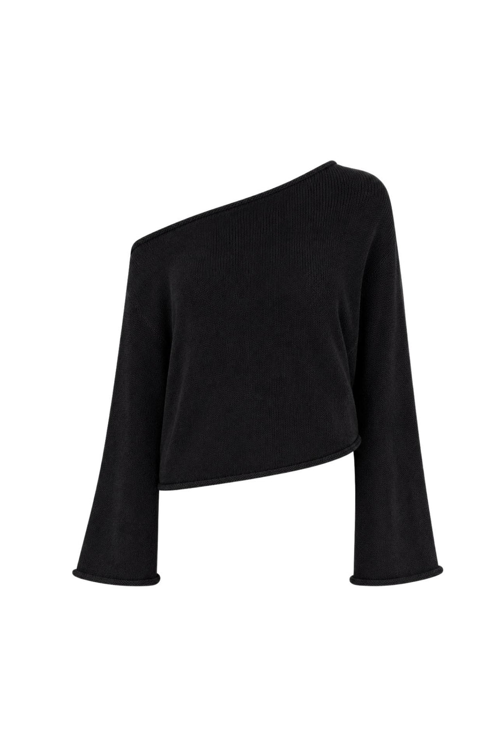 Low Shoulder Slim Knitwear Blouse | Black