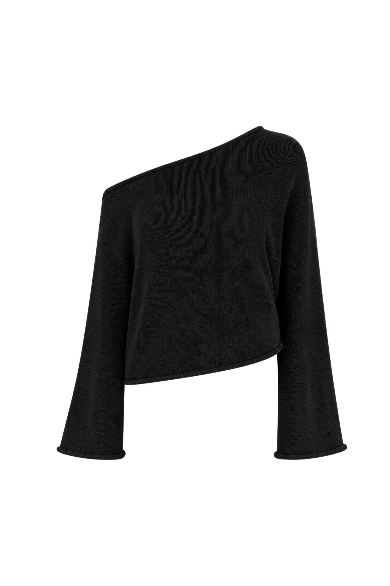 Low Shoulder Slim Knitwear Blouse | Black