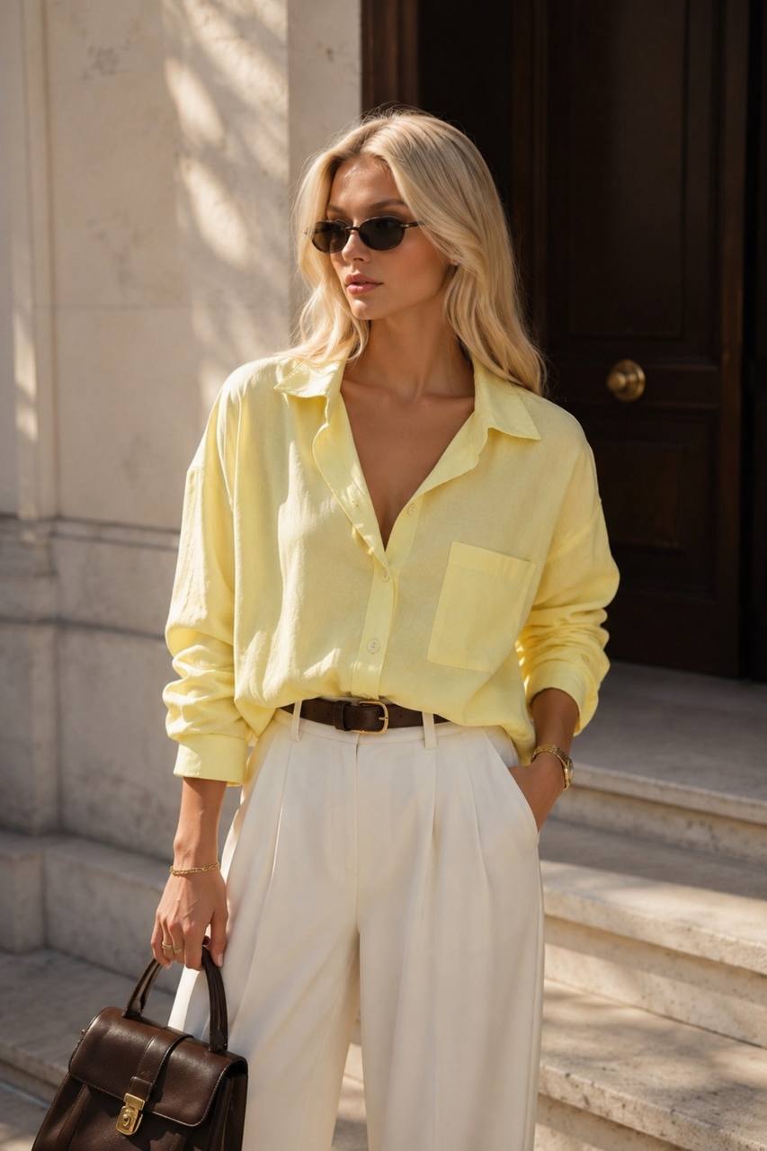 Basic Oversized Pocket Shirt | Yellow