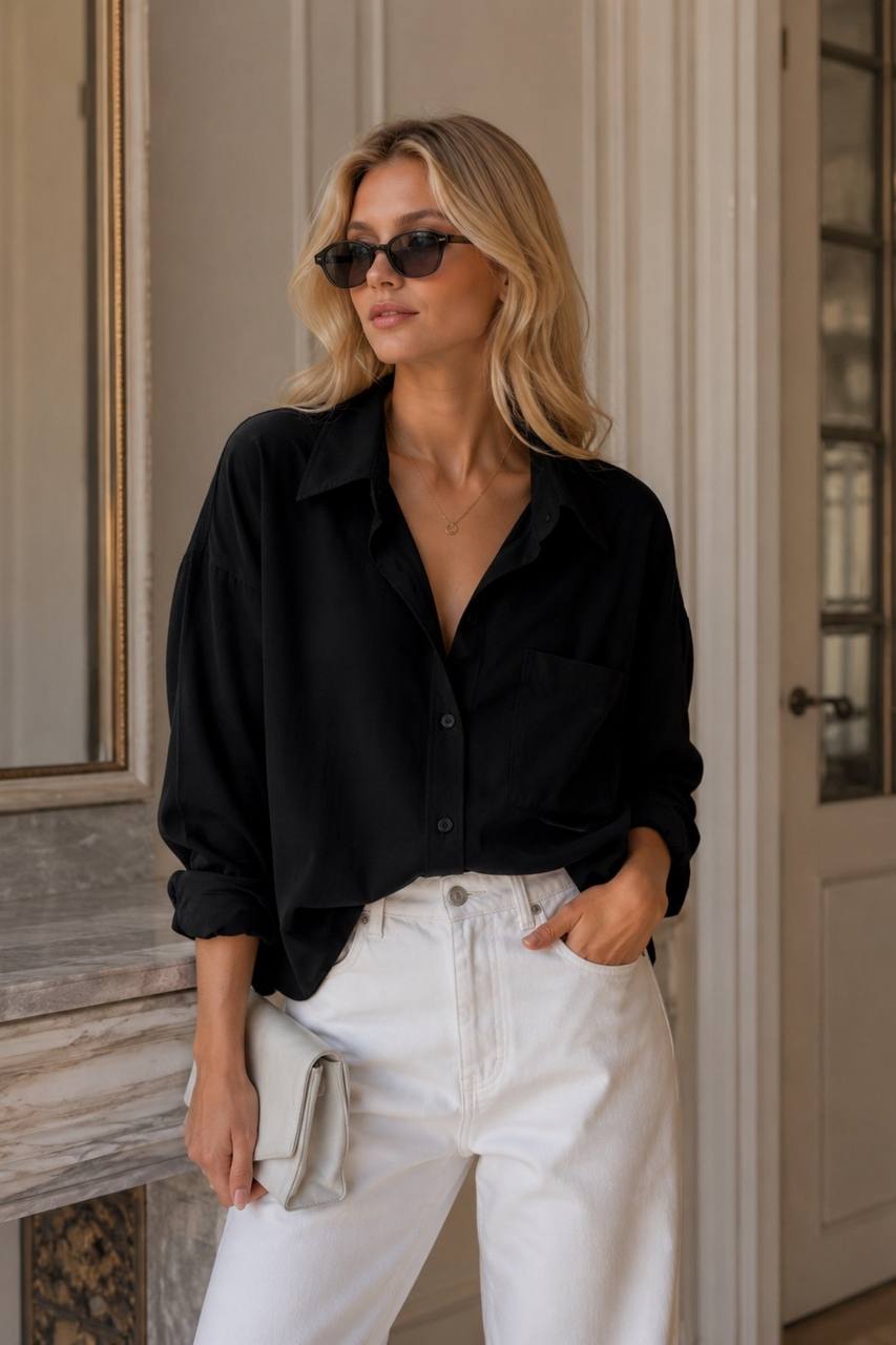 Basic Oversized Pocket Shirt | Black
