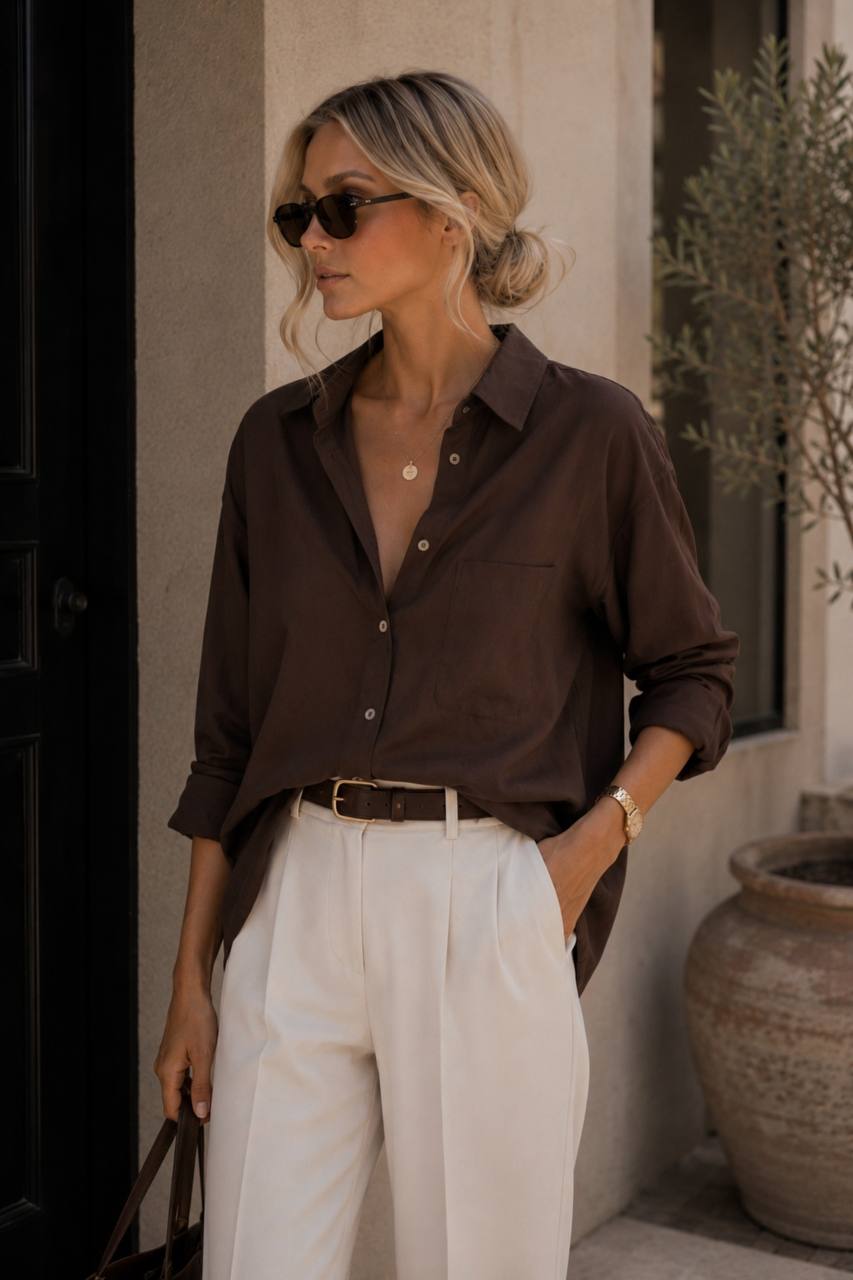 Basic Oversized Pocket Shirt | Brown