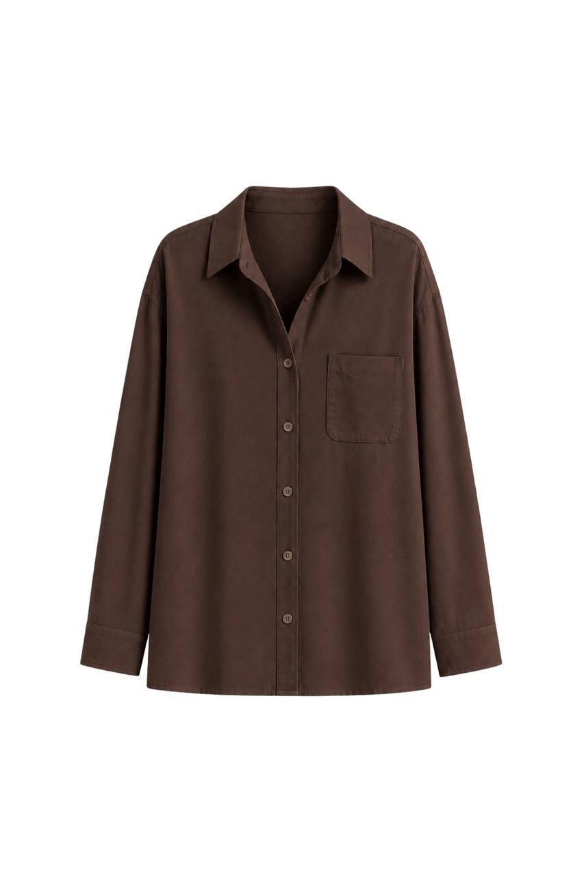 Basic Oversized Pocket Shirt | Brown