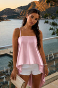 Back Lace Strappy Satin Blouse | Pink