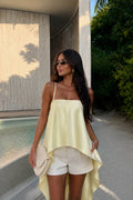 Back Lace Strappy Satin Blouse | Yellow