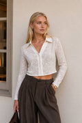 Polo Collar Lace Crop Shirt