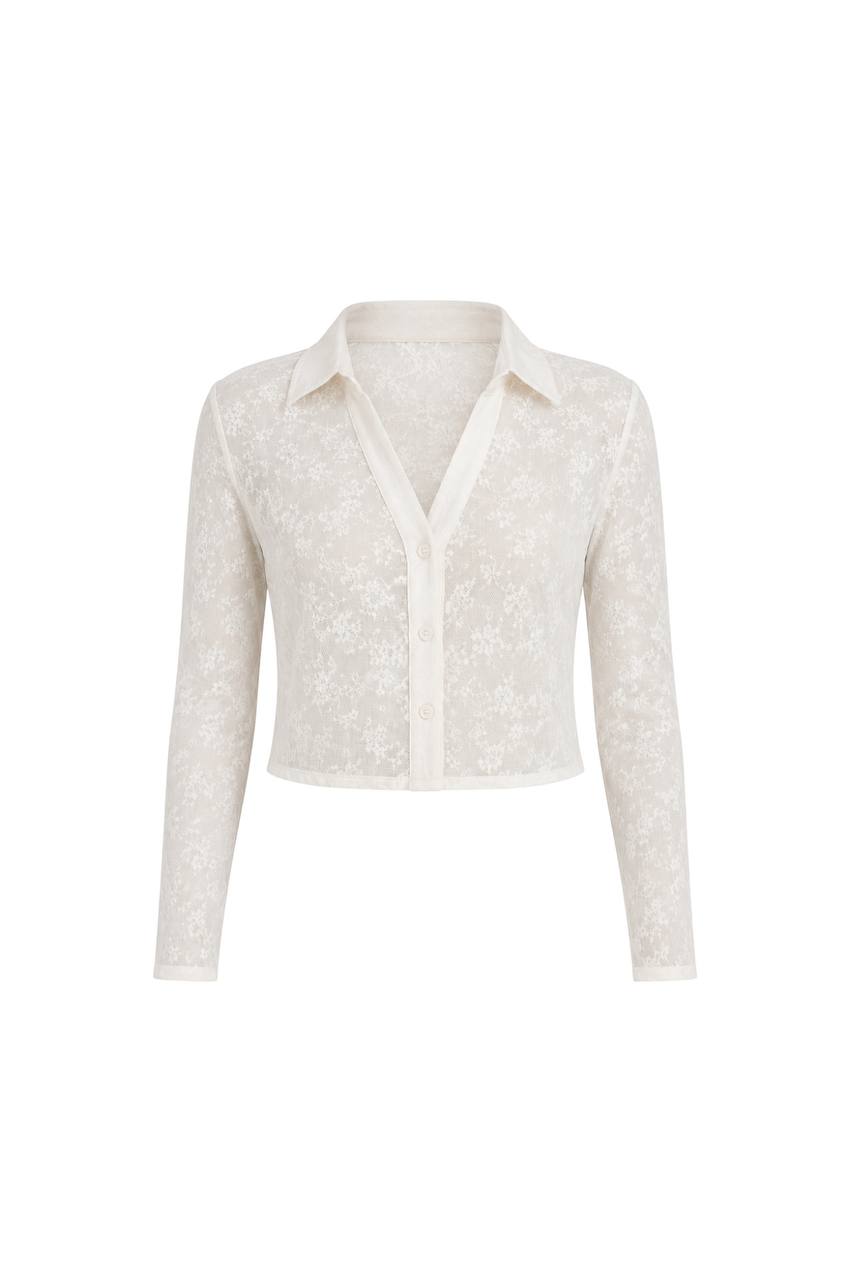 Polo Collar Lace Crop Shirt