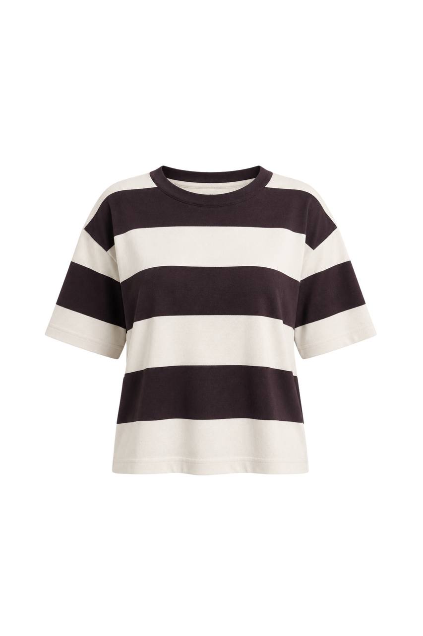 Striped Crew Neck Knit Blouse | Brown