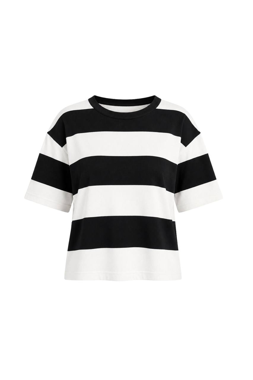 Striped Crew Neck Knit Blouse | Black