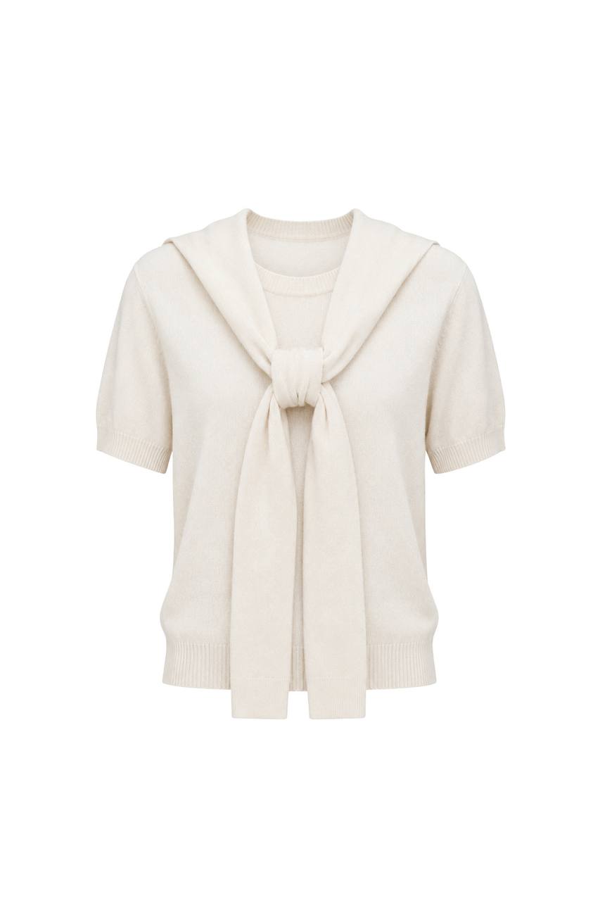Shawl Collar Crew Neck Textured Blouse | White
