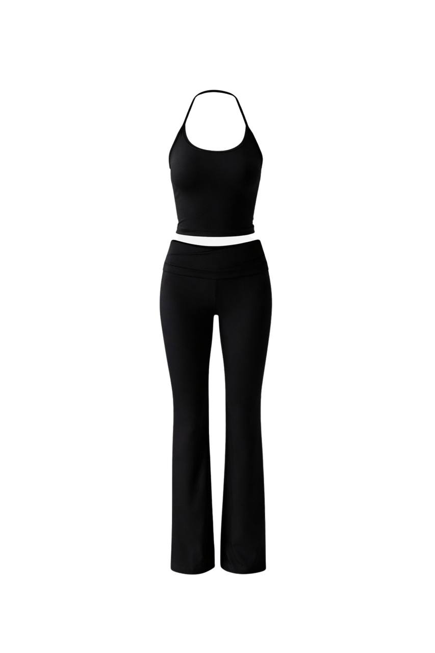 Strappy Blouse & Wide Leg Trousers Set | Black