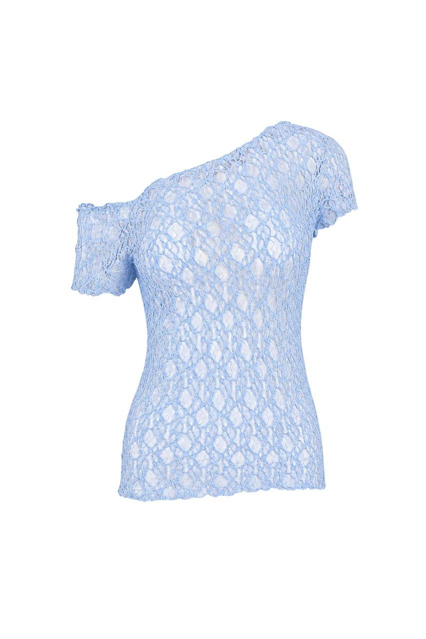Off Shoulder Guipure Blouse | Light Blue
