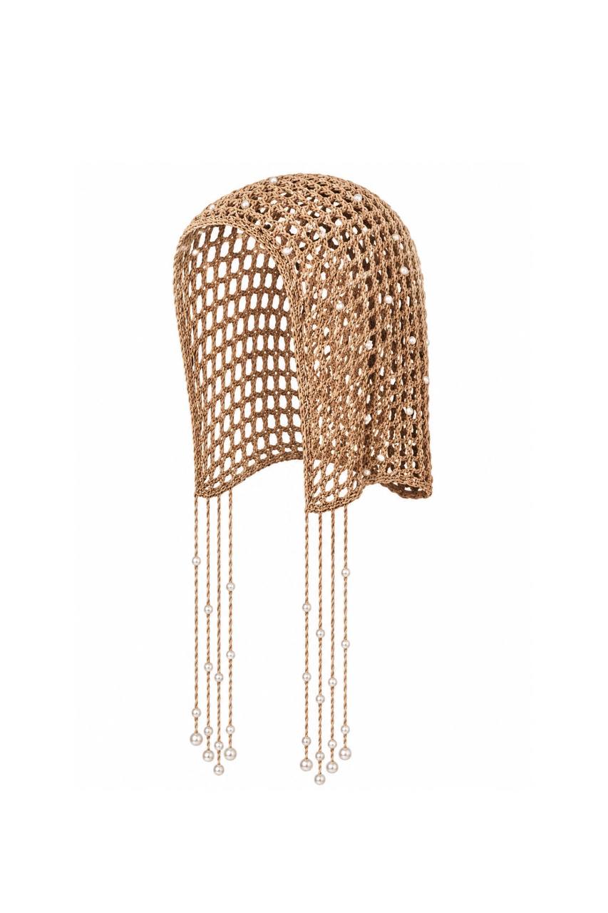 Fringed Pearl Knitted Cap | Golden