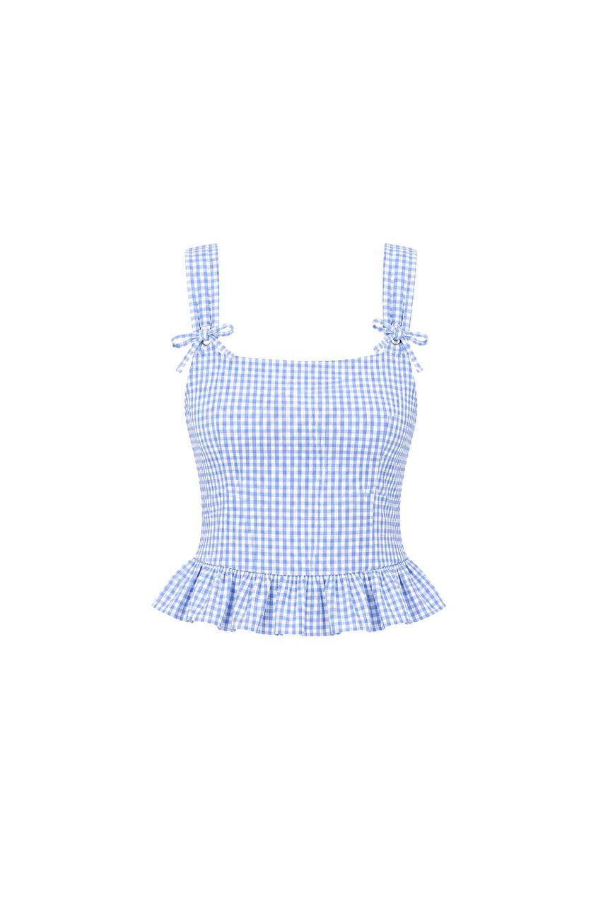 Plaid Back Tie Blouse | Light Blue