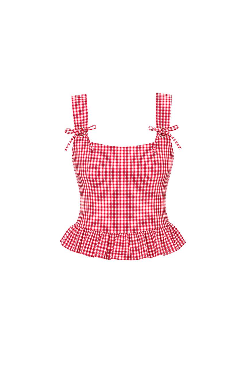 Plaid Back Tie Blouse | Pink