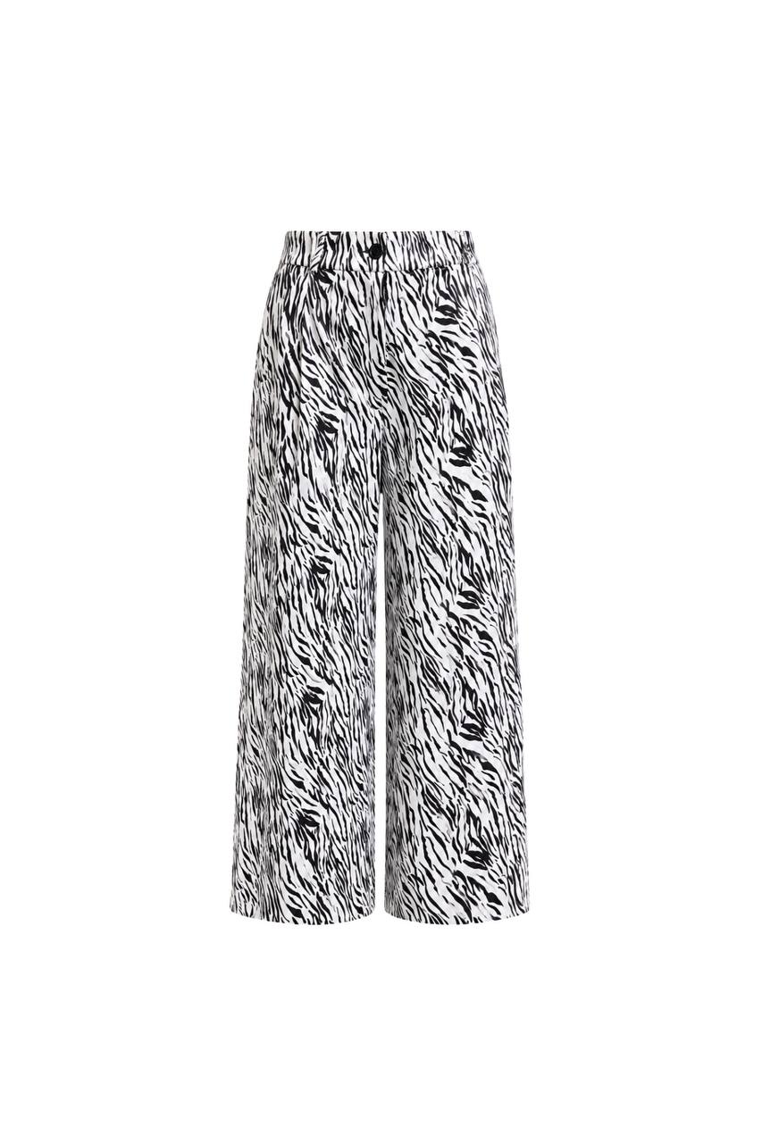 Patterned High-Waisted Palazzo Satin Trousers | Black/White