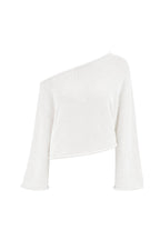 Low Shoulder Slim Knitwear Blouse | White
