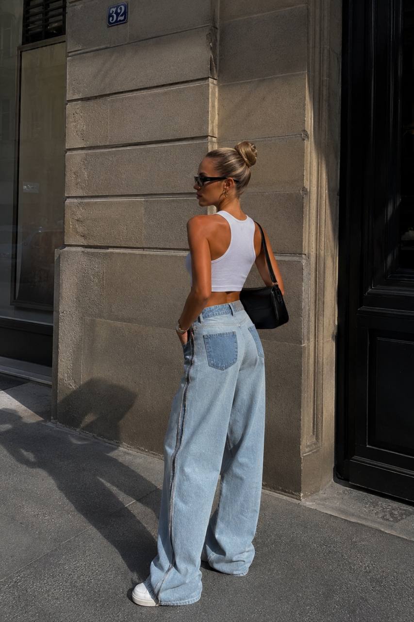 Pocket Reverse Stitch Jeans | Blue