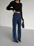 High-Waisted Palazzo Jeans with Stone Embellishments | Blue