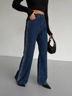 High-Waisted Palazzo Jeans with Stone Embellishments | Blue