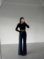 High-Waisted Palazzo Jeans with Stone Embellishments | Blue