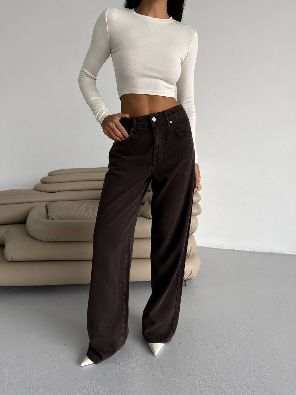 High Waist Jeans with Washing Effect