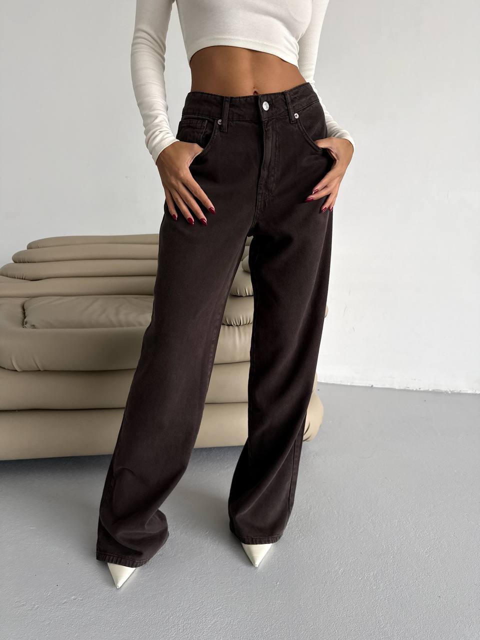High Waist Jeans with Washing Effect