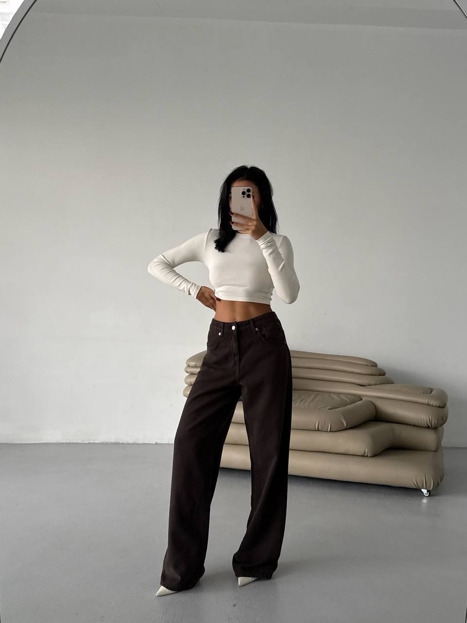 High Waist Jeans with Washing Effect