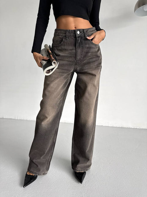 High Waist Jeans with Antique Effect