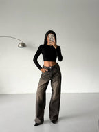 High Waist Jeans with Antique Effect
