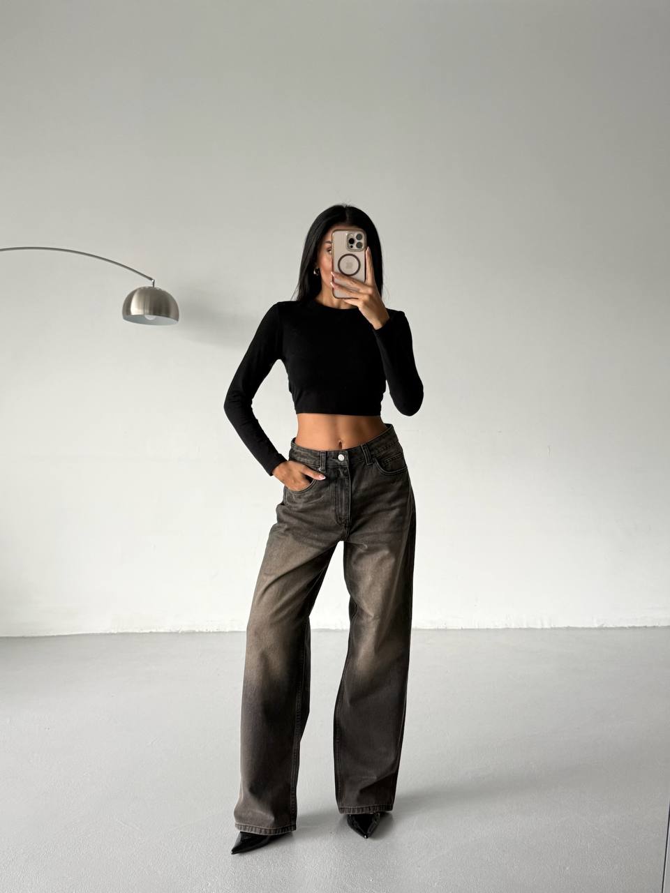 High Waist Jeans with Antique Effect
