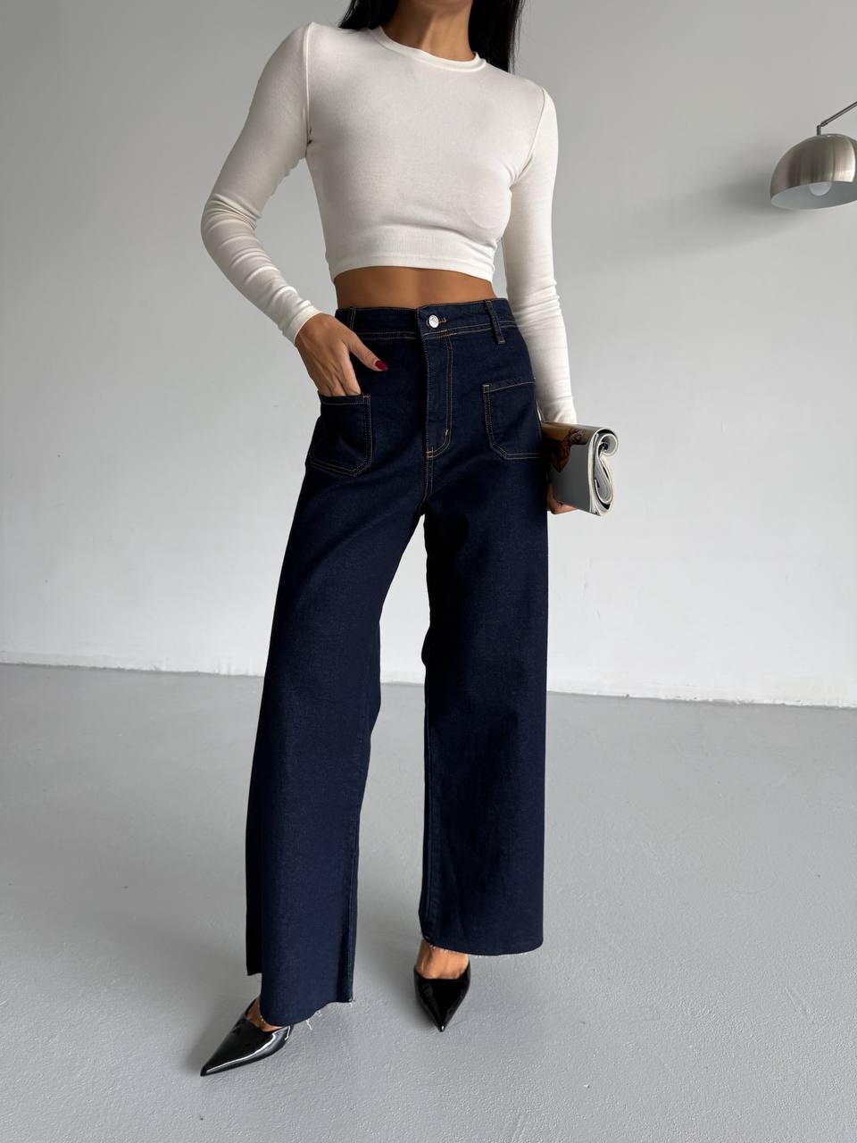 Pocket Wide Leg Jeans