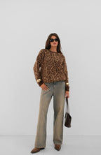 Leopard Patterned Bead Knitwear Sweater | Brown