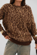 Leopard Patterned Bead Knitwear Sweater | Brown