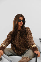 Leopard Patterned Bead Knitwear Sweater | Brown