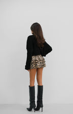 Leopard Patterned Ruffle Short Skirt