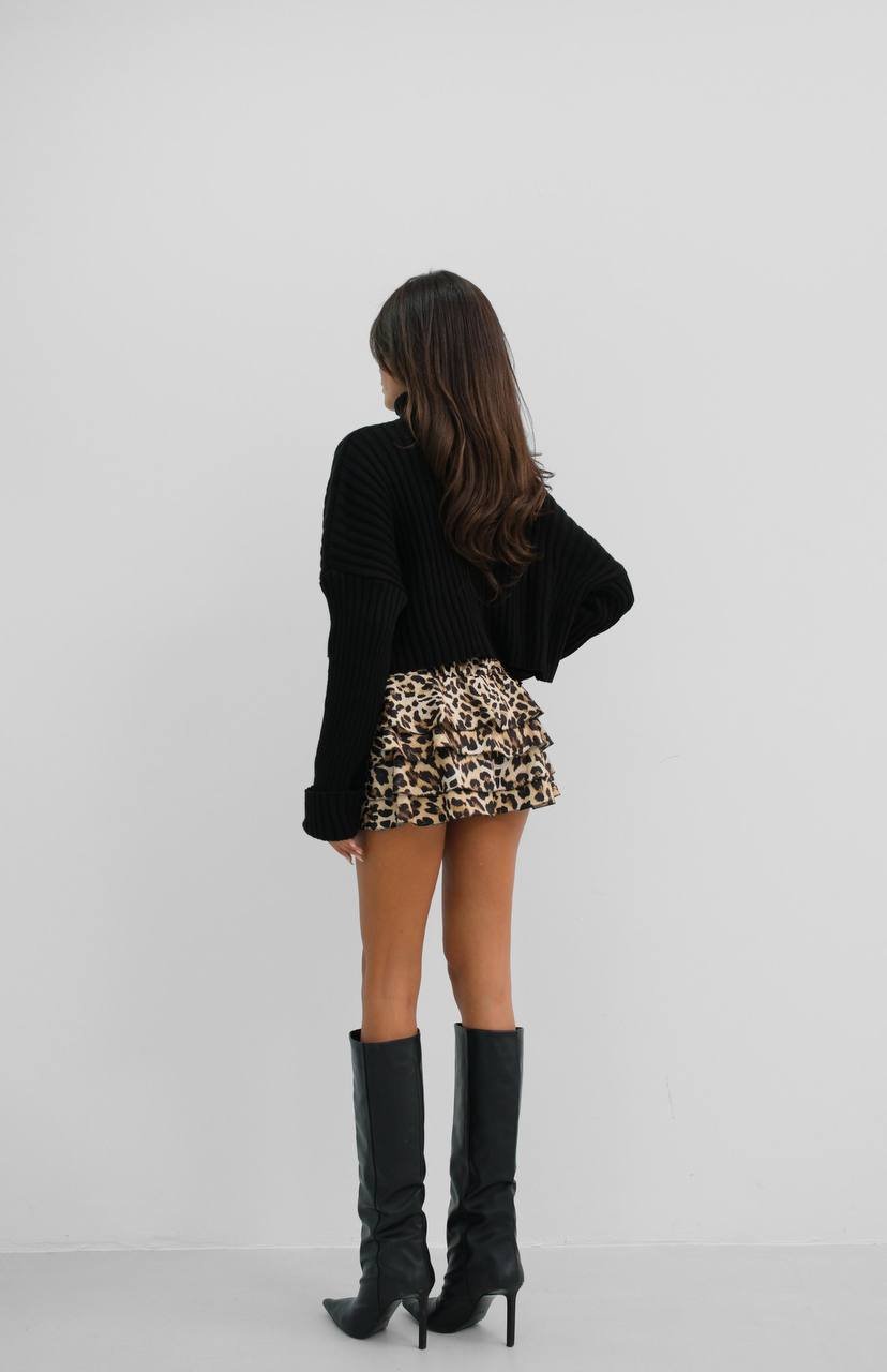 Leopard Patterned Ruffle Short Skirt