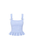Plaid Back Tie Blouse | Light Blue - Soréa