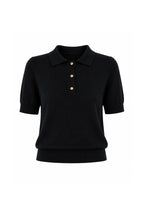 Polo Collar Blouse with Gold Buttons | Black - Soréa