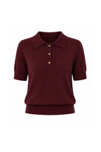 Polo Collar Blouse with Gold Buttons | Burgundy - Soréa