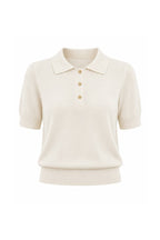 Polo Collar Blouse with Gold Buttons | Ivory - Soréa