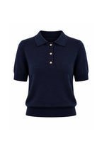 Polo Collar Blouse with Gold Buttons | Navy Blue - Soréa