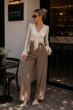 Ruffle Flared Sleeve Guipure Blouse - Soréa