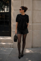 Shawl Collar Crew Neck Textured Blouse | Black - Soréa