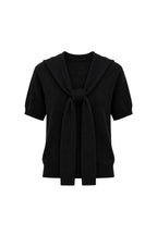 Shawl Collar Crew Neck Textured Blouse | Black - Soréa