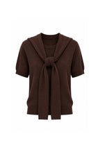 Shawl Collar Crew Neck Textured Blouse | Brown - Soréa