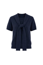 Shawl Collar Crew Neck Textured Blouse | Navy - Soréa