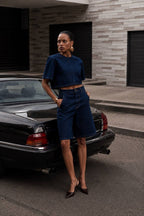Short Sleeve Denim Top & Bermuda Shorts Set - Soréa