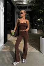 Strappy Blouse & Wide Leg Trousers Set | Dark Brown - Soréa