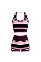 Striped Crop Blouse & Biker Shorts Knit Set | Pink - Soréa
